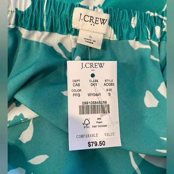 J. Crew NWT Sz S Green White Floral Cottagecore Flowy Silky Midi Skirt - Picture 4 of 5